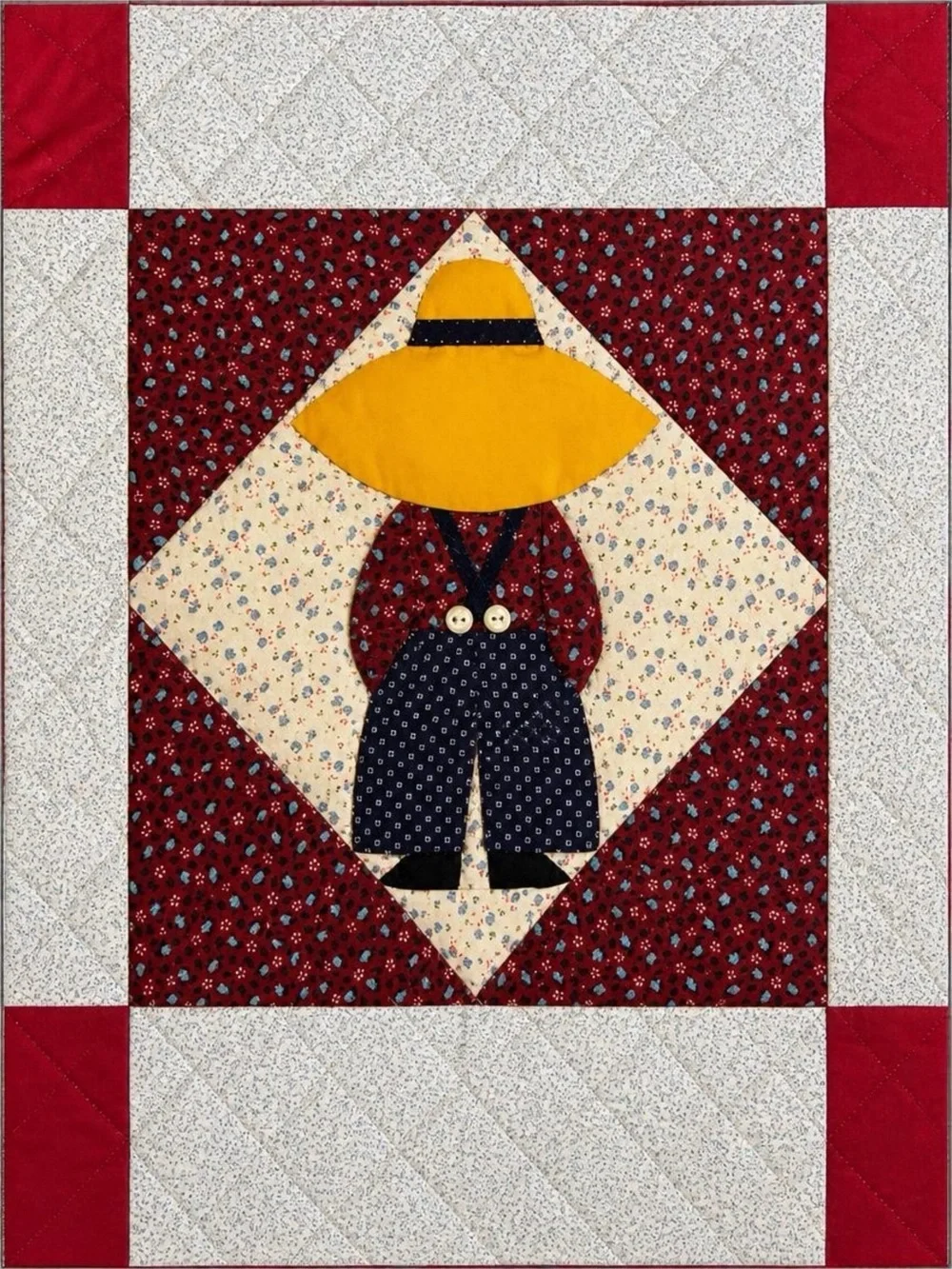 Vintage Handmade Sunbonnet Sue & Overall Sam Lap Quilt Throw Country Farmhouse